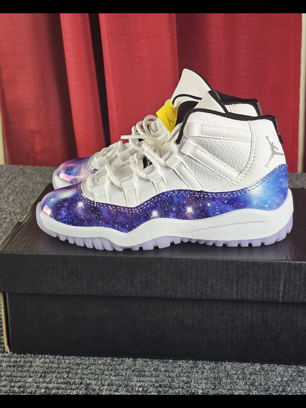 Kids 1Y White Purple Jordan 11 Galaxy Print High-Top Sneakers